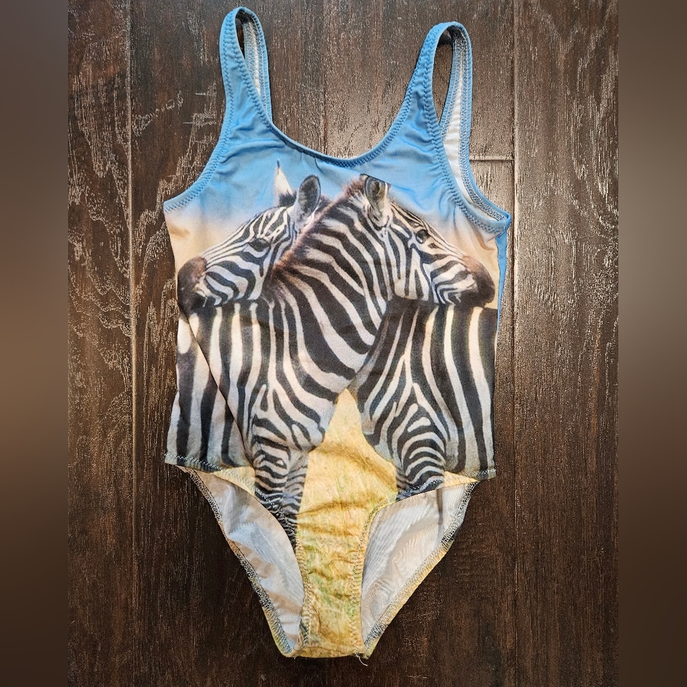Blue and Black One Piece Swimsuit with Zebra Print